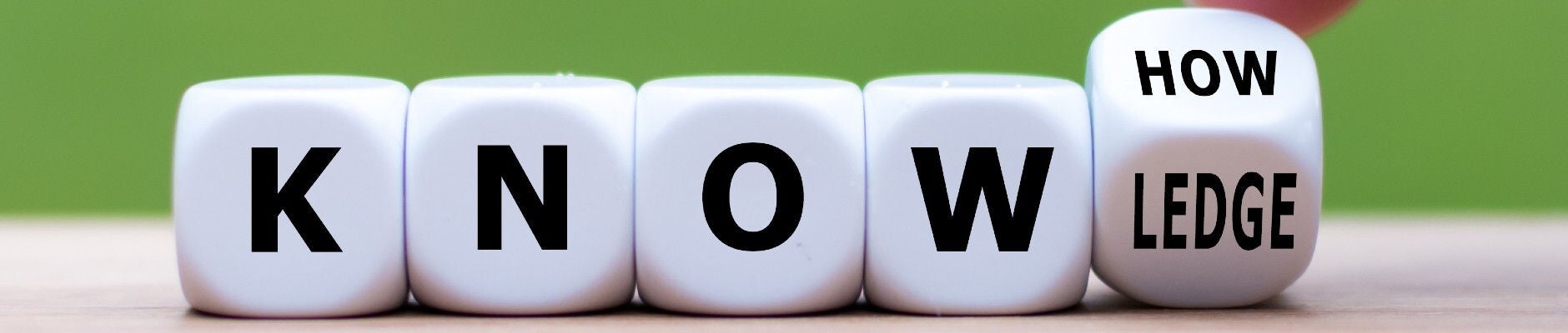 dados blancos que deletrean conocimiento y pericia