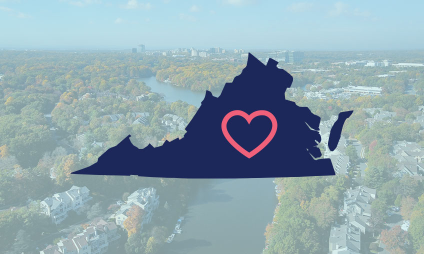 Fondo de Virginia con el contorno del estado y un corazón